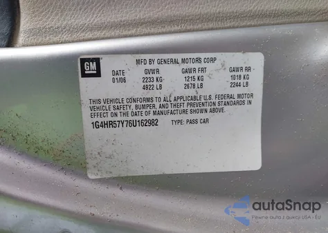 2006 Buick Lucerne Cxl from USA, damaged, VIN 1G4HR57Y76U162982